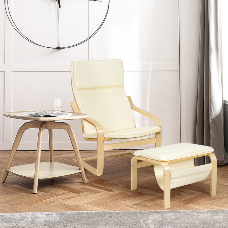 Relax Bentwood Lounge Chair  Set with Magazine Rack-WhiteCostway Gallery View 7 of 10