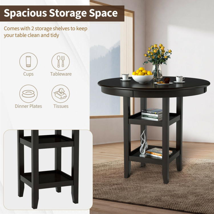 36.5 Inch Counter Height Dining Table with 42 Inches Round Tabletop and 2-Tier Storage ShelfCostway Gallery View 5 of 11