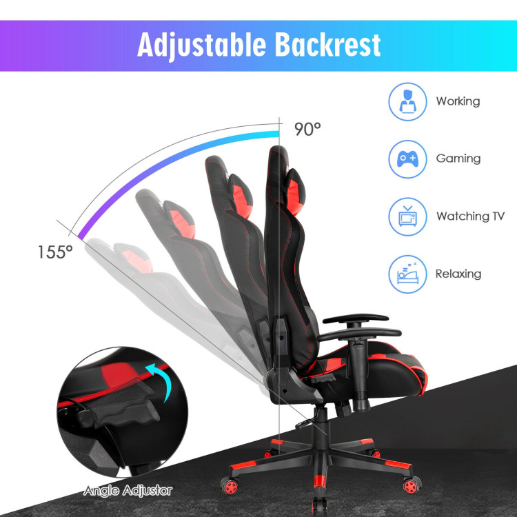 Adjustable Swivel Gaming Chair with LED Lights and Remote-RedCostway Gallery View 6 of 13
