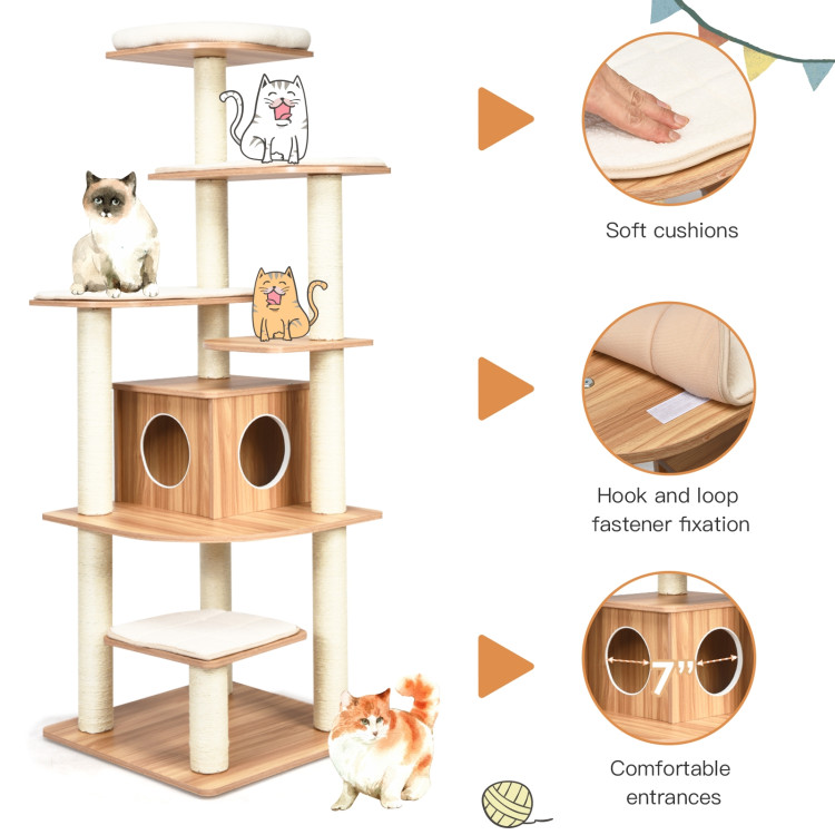 Wood Multi-Layer Platform Cat Tree with Scratch Resistant RopeCostway Gallery View 12 of 12
