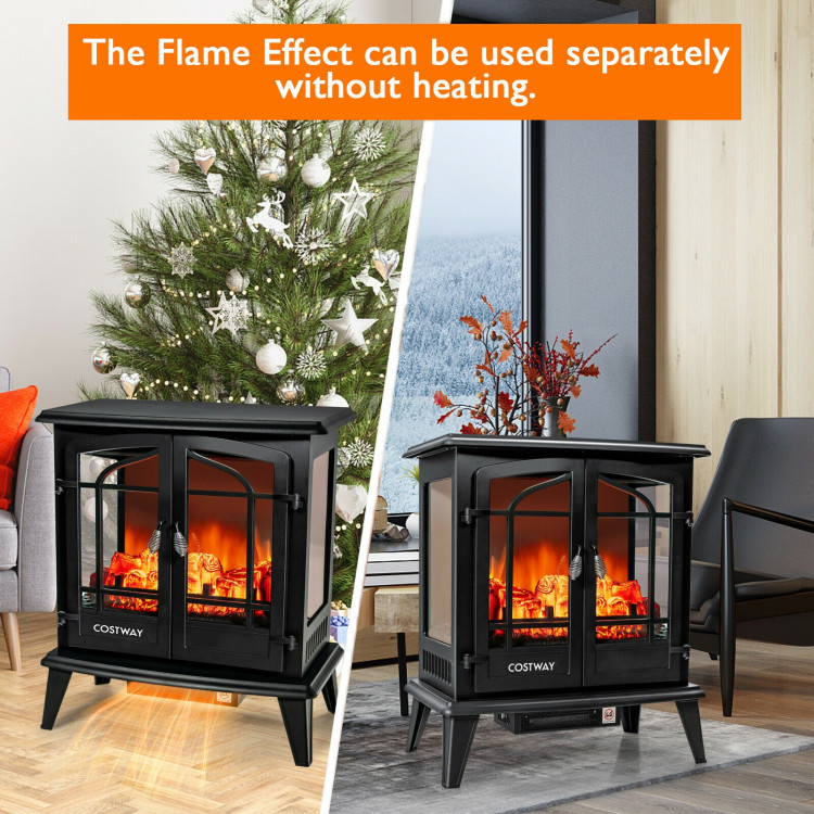 25 Inch Freestanding Electric Fireplace Heater with Realistic Flame effect-BlackCostway Gallery View 2 of 11