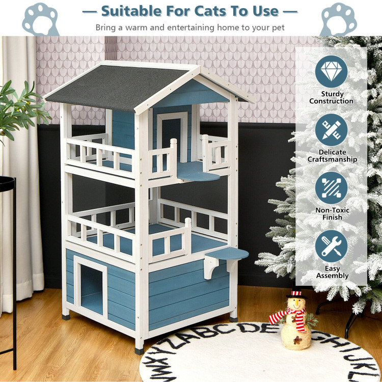 2-Story Outdoor Wooden Catio Cat House Shelter with EnclosureCostway Gallery View 2 of 11