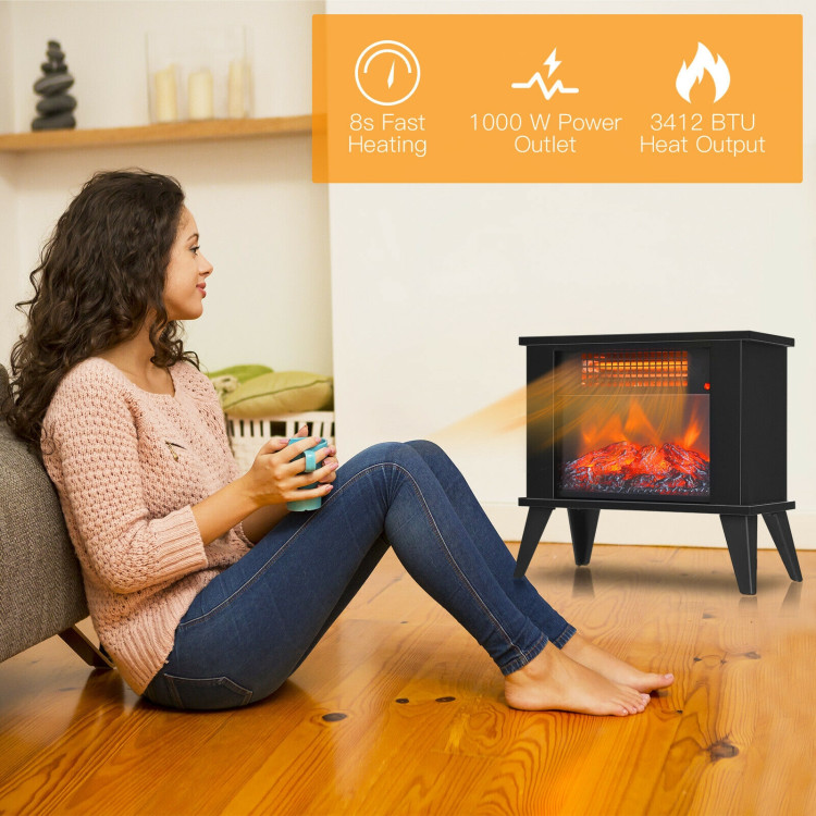 14 Inch Portable Electric Fireplace Heater with Realistic Flame Effect-BlackCostway Gallery View 2 of 12
