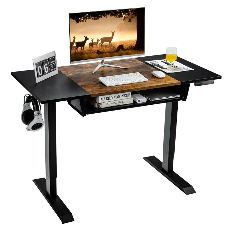 48 Inch Electric Sit to Stand Desk with Keyboard Tray-Rustic BrownCostway Gallery View 3 of 10