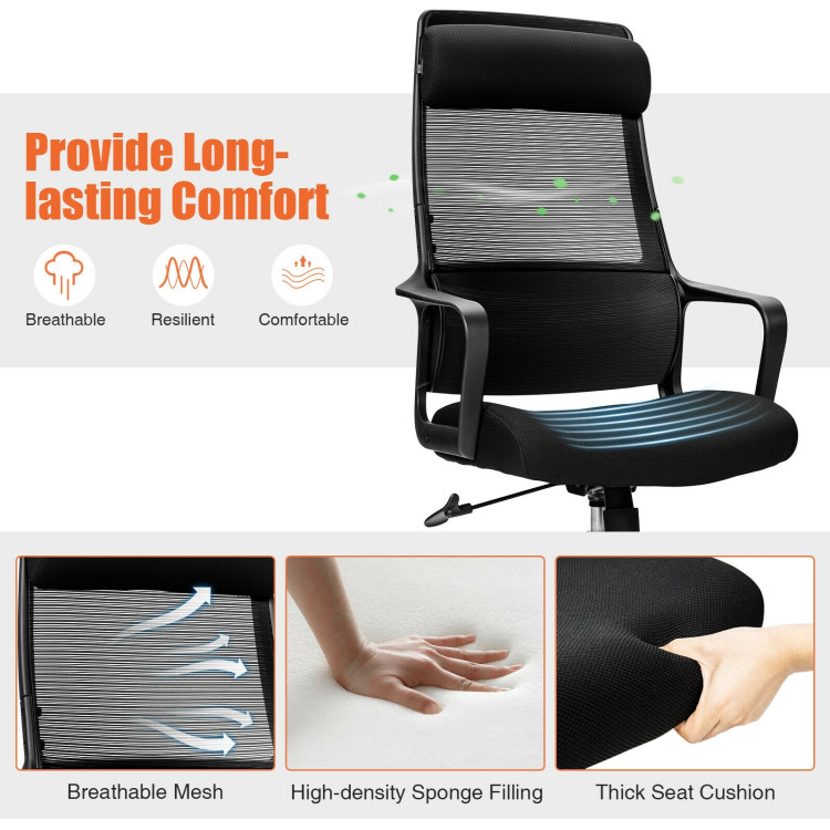 Adjustable Mesh Office Chair with Heating Support Headrest-BlackCostway Gallery View 10 of 10