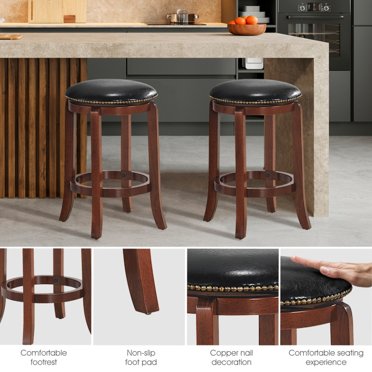 360 Degree Swivel Wooden Backless Bar Stool with Foot Rest and Cushioned Seat-24 inchesCostway Gallery View 9 of 9