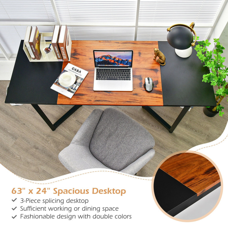 63-Inch Large Computer Desk with Splice Board for Home and Office-BlackCostway Gallery View 5 of 10
