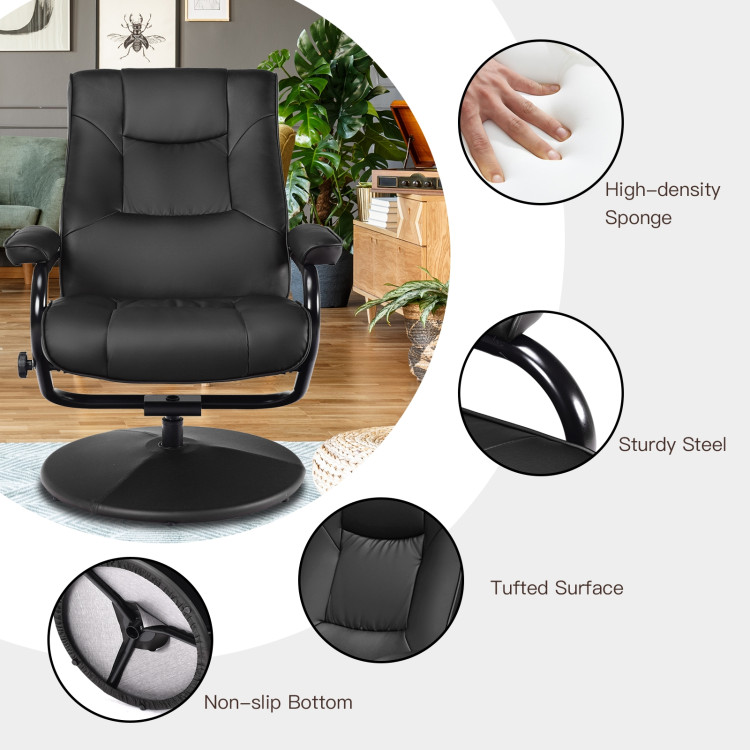 Swivel Lounge Chair Recliner with Ottoman-BlackCostway Gallery View 10 of 10