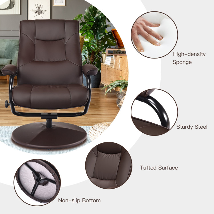 Swivel Lounge Chair Recliner with Ottoman-BrownCostway Gallery View 10 of 10