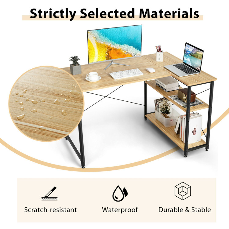 48 Inch Reversible L Shaped Computer Desk with Adjustable Shelf-NaturalCostway Gallery View 2 of 11