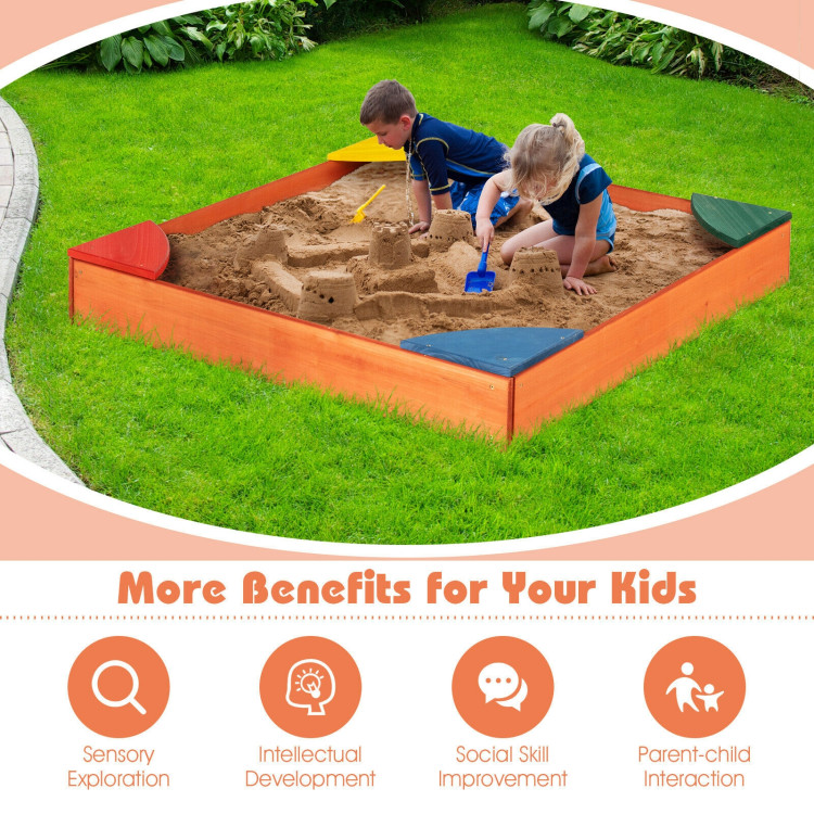 Kids Outdoor Wooden Backyard Sandbox with Built-in Corner SeatingCostway Gallery View 6 of 8