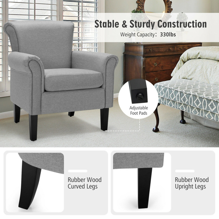 Upholstered Fabric Accent Chair with Adjustable Foot Pads-Light GrayCostway Gallery View 9 of 9