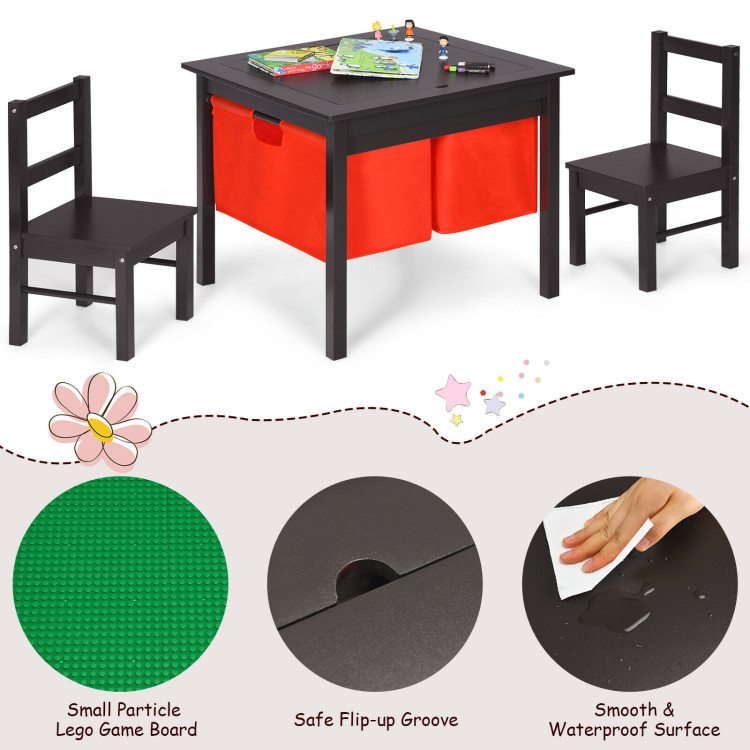 2-in-1 Kids Activity Table and 2 Chairs Set with Storage Building