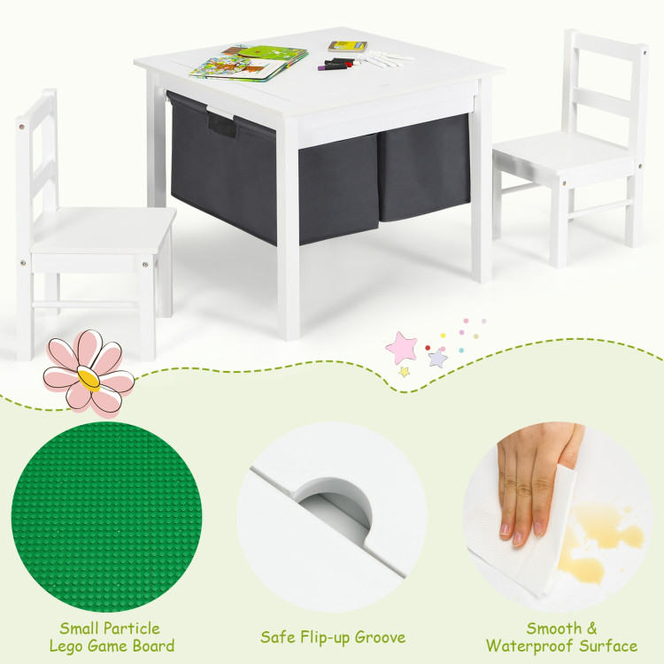 2-in-1 Kids Activity Table and 2 Chairs Set with Storage Building Block Table-WhiteCostway Gallery View 11 of 12