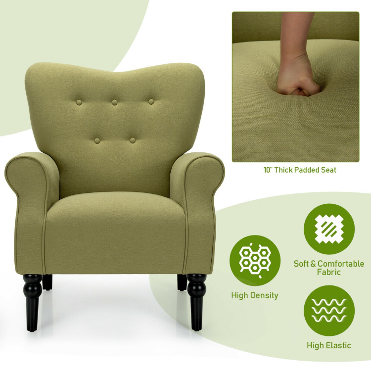 Modern Accent Chair with Tufted Backrest and Rubber Wood Avocado Legs-GreenCostway Gallery View 5 of 8