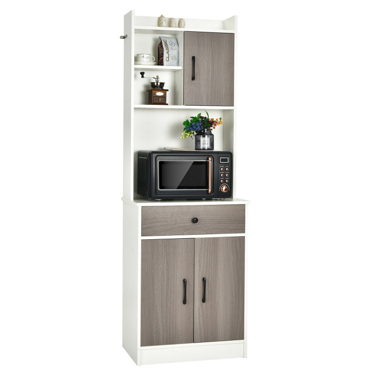 3-Door 71 Inch Kitchen Buffet Pantry Storage Cabinet with Hutch and Adjustable Shelf-WhiteCostway Gallery View 7 of 12
