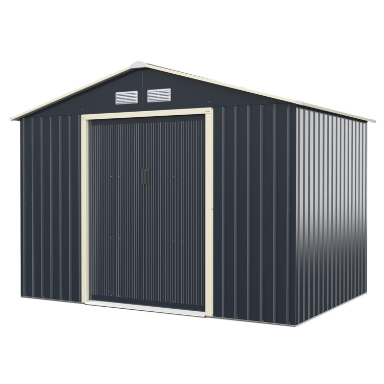 9 x 6 Feet Metal Storage Shed for Garden and Tools-GrayCostway Gallery View 8 of 13