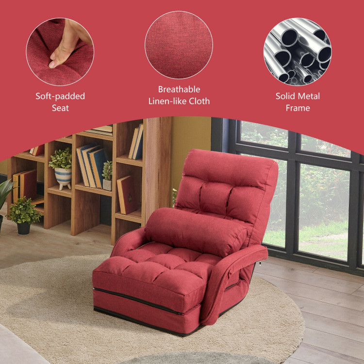 Folding Lazy Floor Chair Sofa with Armrests and Pillow-RedCostway Gallery View 8 of 11