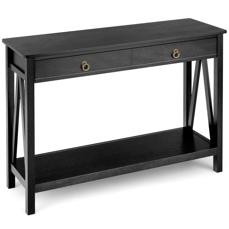 Console Table with Drawer Storage Shelf for Entryway Hallway-BlackCostway Gallery View 1 of 10