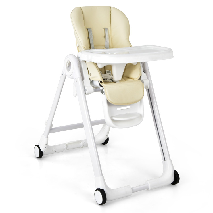 Baby Folding Convertible High Chair with Wheels and Adjustable Height-BeigeCostway Gallery View 1 of 13