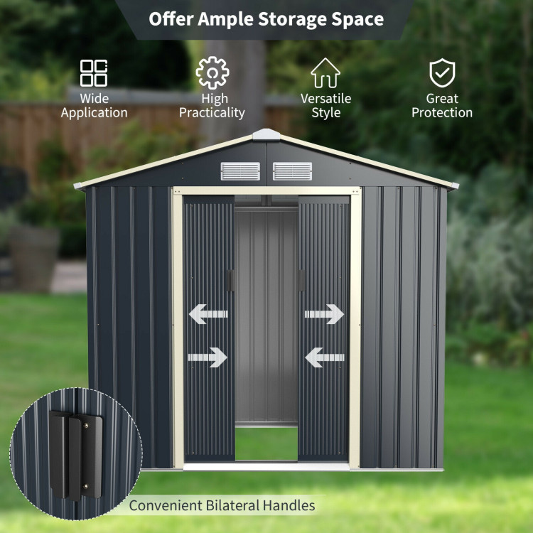 7 Feet X 4 Feet Metal Storage Shed with Sliding Double Lockable Doors-GrayCostway Gallery View 3 of 12