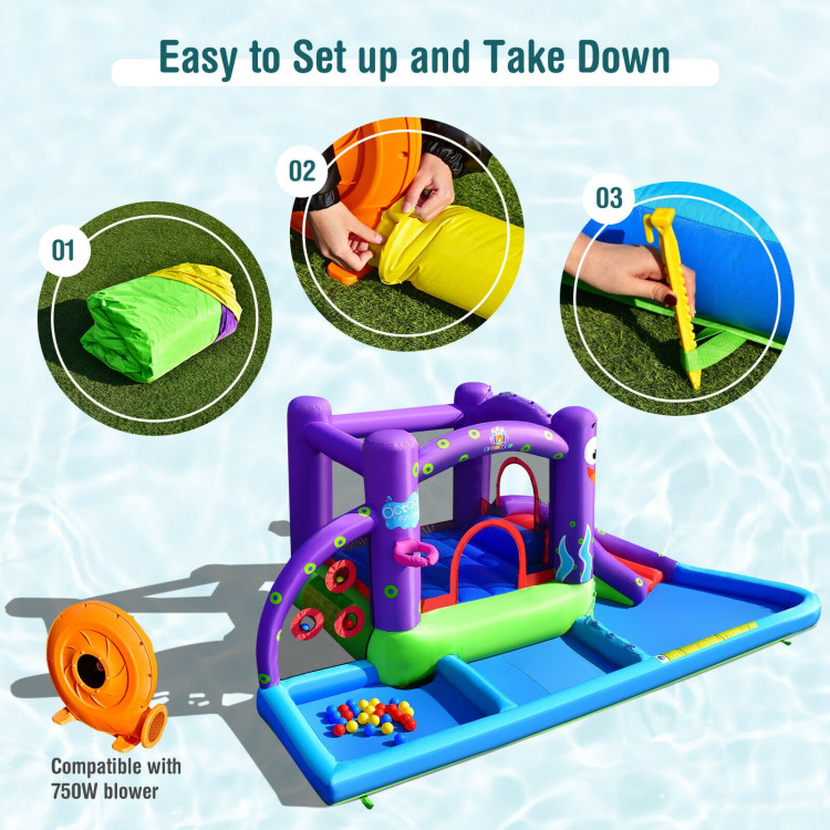Inflatable Water Slide Park with Splash Pool and 750W BlowerCostway Gallery View 7 of 10