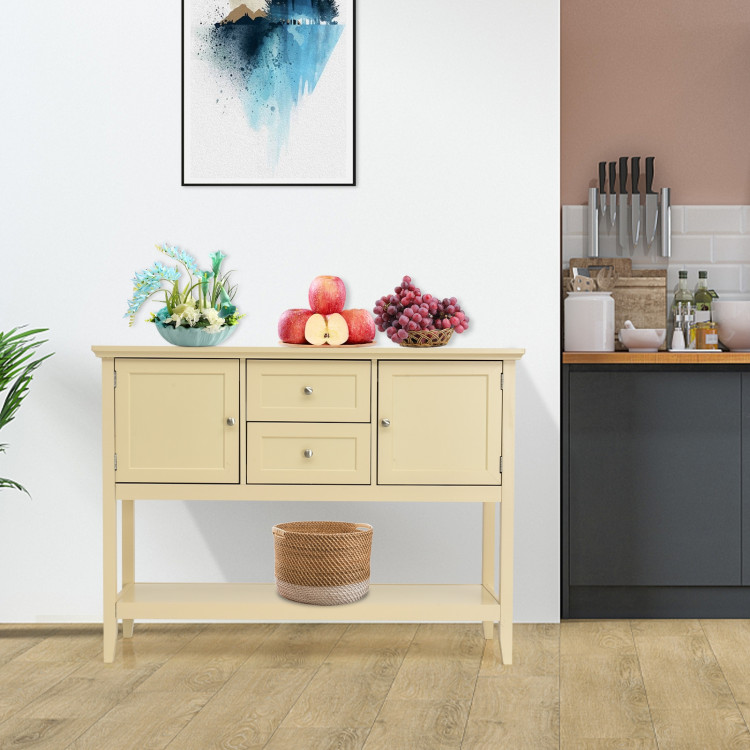 Wooden Sideboard Buffet Console Table  with Drawers and Storage-BeigeCostway Gallery View 7 of 9