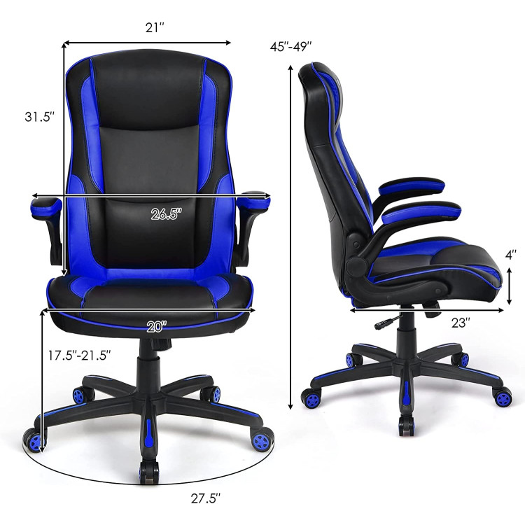 Racing Style Office Chair with PVC and PU Leather Seat-BlueCostway Gallery View 4 of 7