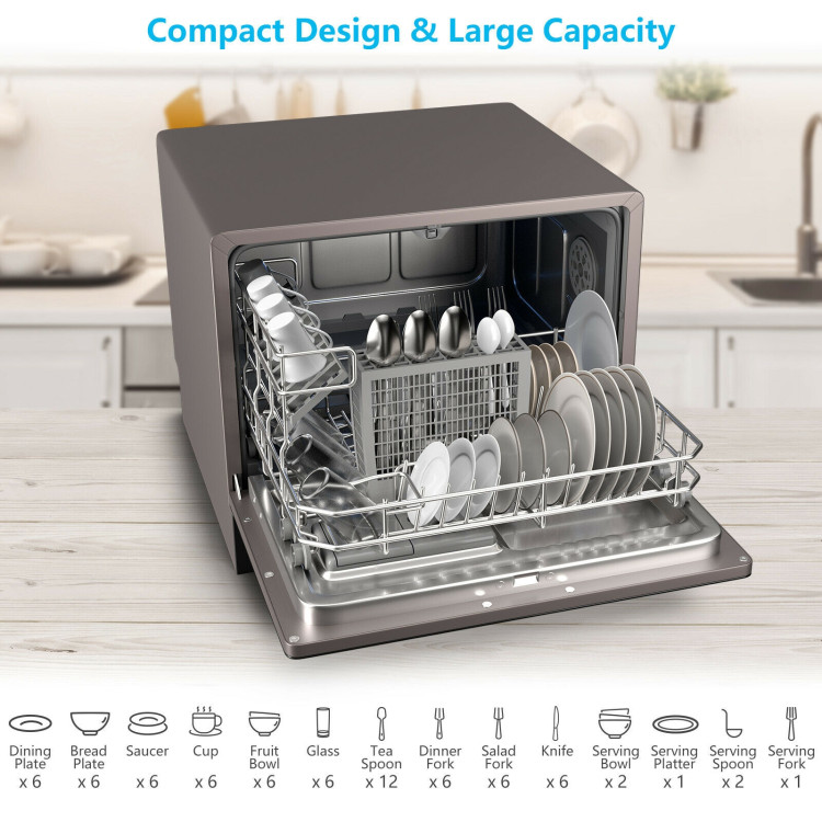 6 Place Setting Countertop or Built-in Dishwasher Machine with 5 ProgramsCostway Gallery View 7 of 11