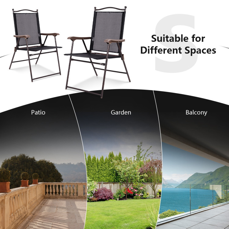 Set of 2 Patio Folding Sling Back Camping Deck Chairs-BlackCostway Gallery View 5 of 11