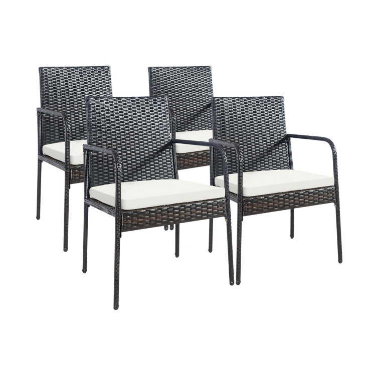 4 Pieces Patio Wicker Rattan Dining Set with Comfy CushionsCostway Gallery View 7 of 10