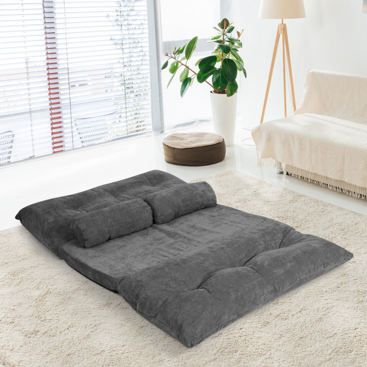 6-Position Adjustable Sleeper Lounge Couch with 2 Pillows-Gray - Gallery View 6 of 10