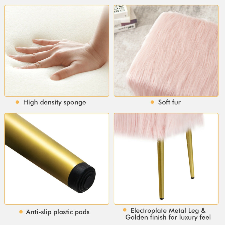 Upholstered Faux Fur Vanity Stool with Golden Legs for Makeup Room-PinkCostway Gallery View 10 of 10