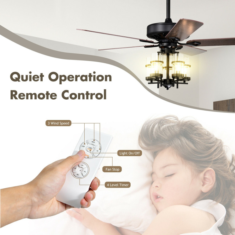 50 Inch Noiseless Ceiling Fan Light with Explosion-proof Glass Lampshades-BlackCostway Gallery View 7 of 11