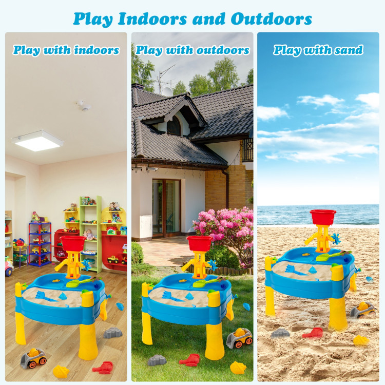 Kids Sand and Water Table for Toddlers with Umbrella and 18 Pieces Accessory SetCostway Gallery View 2 of 9