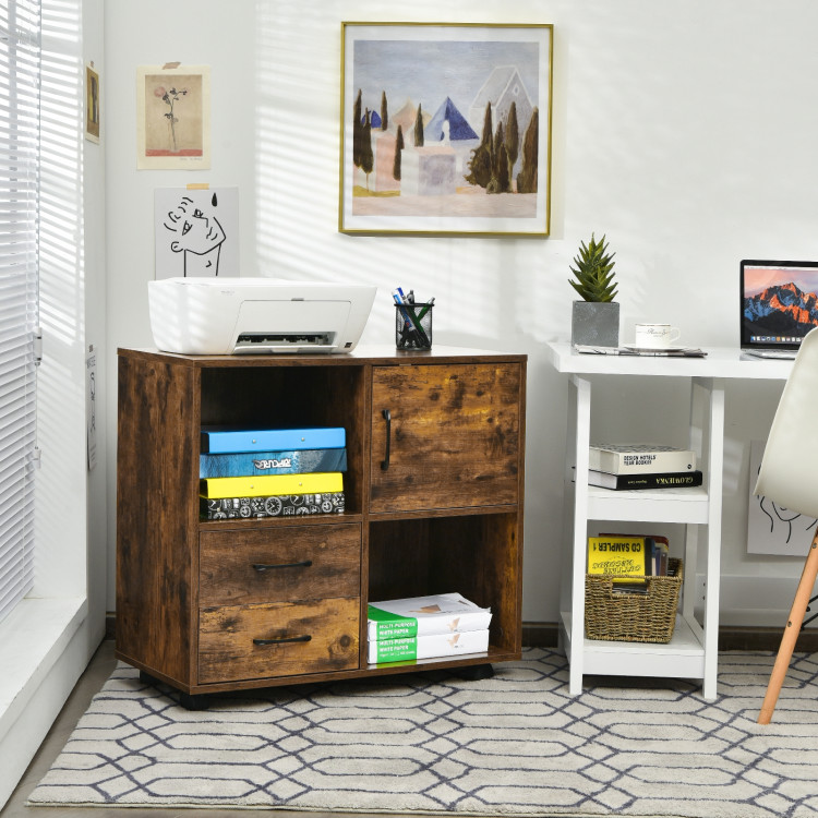 Mobile File Cabinet with Lateral Printer Stand and Storage Shelves -BrownCostway Gallery View 7 of 16