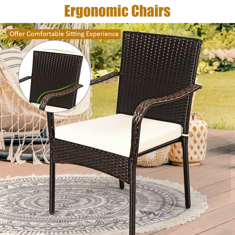 Set of 4 Patio Rattan Stackable Dining Chair with Cushioned Armrest for GardenCostway Gallery View 2 of 9