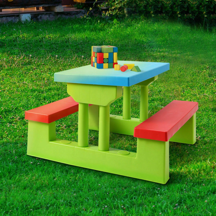 Kids Picnic Folding Table and Bench with UmbrellaCostway Gallery View 7 of 12