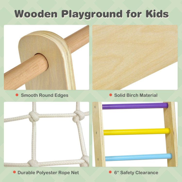 8-in-1 Wooden Climber Play Set with Slide and Swing for Kids - Gallery View 12 of 12