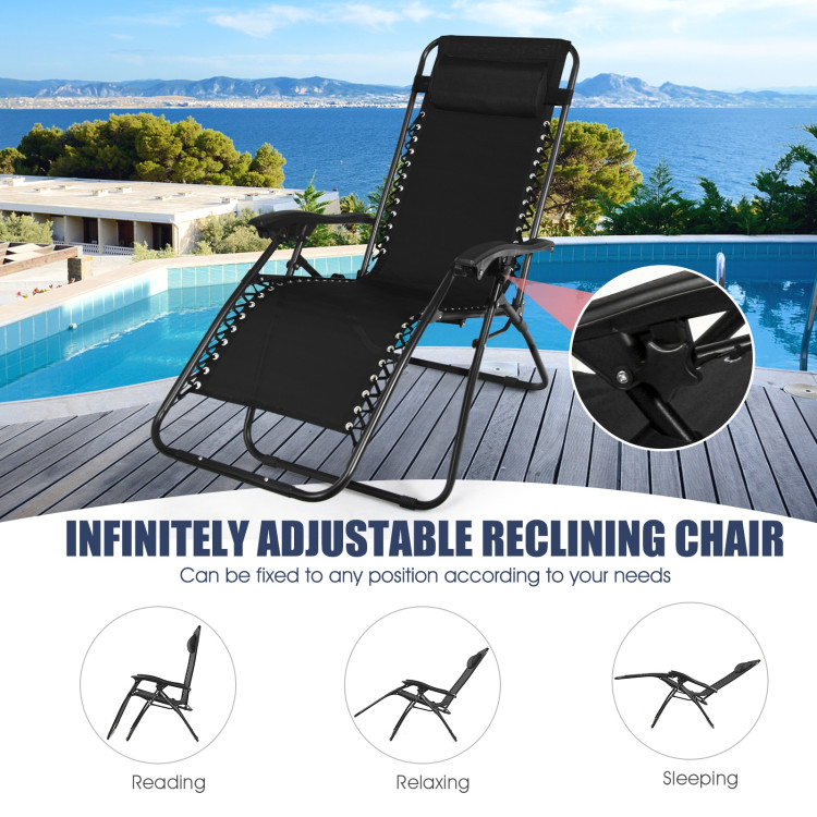 3 Pieces Folding Portable Zero Gravity Reclining Lounge Chairs Table Set-BlackCostway Gallery View 2 of 9