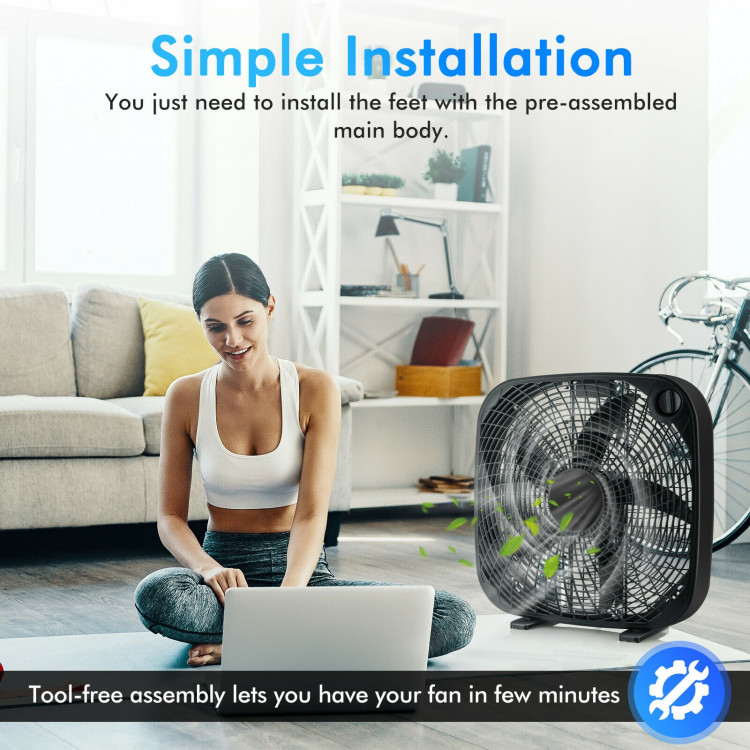 20 Inch Box Portable Floor Fan with 3 Speed Settings and Knob Control-BlackCostway Gallery View 7 of 10