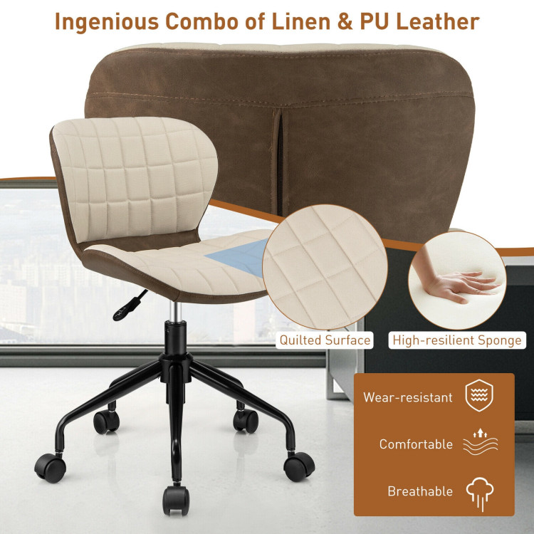Mid Back Height Adjustable Swivel Office Chair with PU Leather-BrownCostway Gallery View 9 of 11