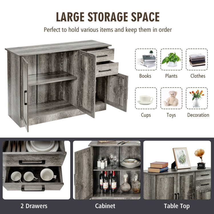 Buffet Storage Cabinet  Kitchen Sideboard with 2 Drawers-GrayCostway Gallery View 11 of 13