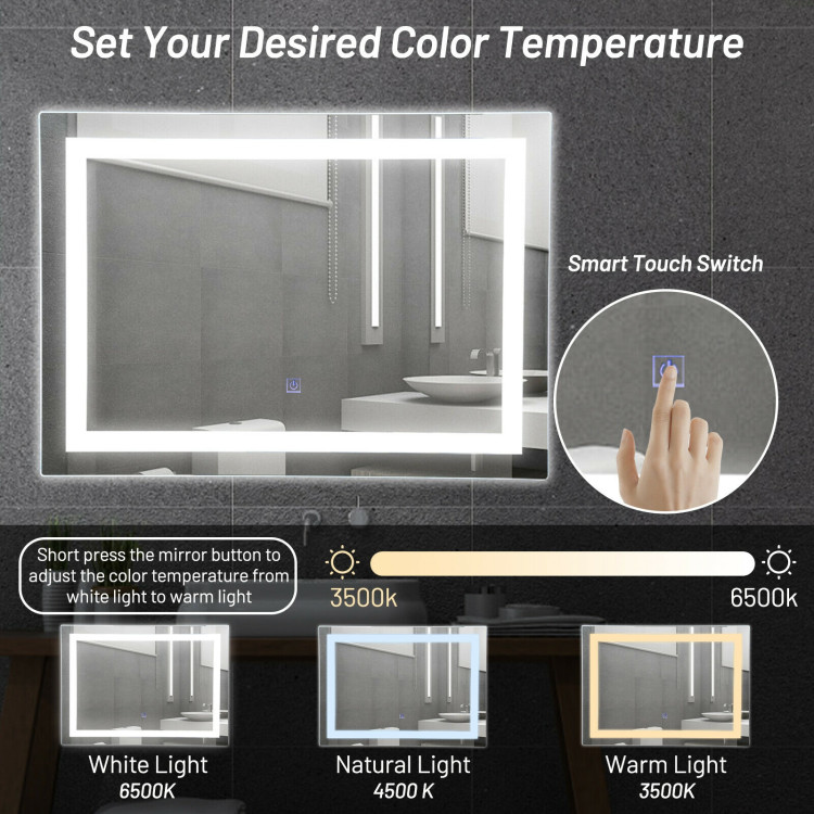 27.5 Inch LED Wall-Mounted Rect Bathroom Mirror with TouchCostway Gallery View 11 of 13