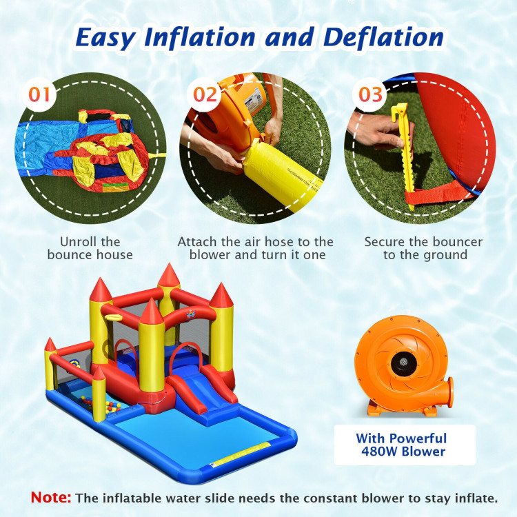 Inflatable Water Slide Castle Kids Bounce House with 480W BlowerCostway Gallery View 11 of 12