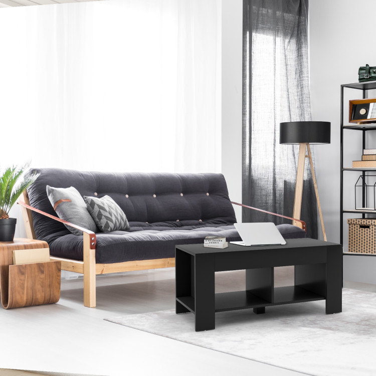 2-tier Wood Coffee Table Sofa Side Table with Storage Shelf-BlackCostway Gallery View 2 of 10