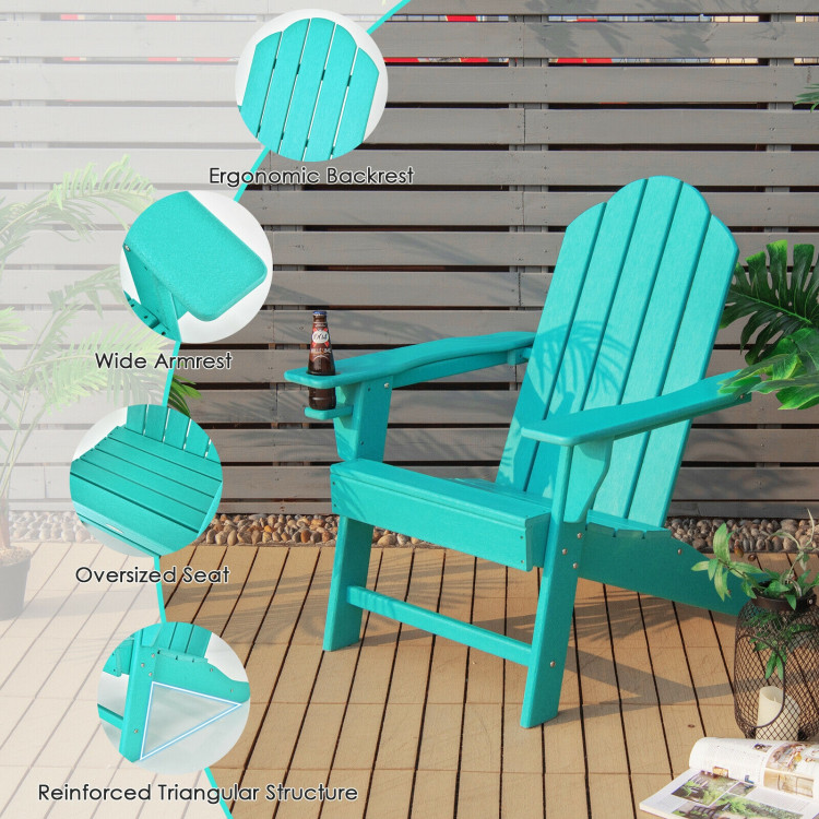 Outdoor Folding Adirondack Chair with Built-in Cup Holder for Backyard and Porch-TurquoiseCostway Gallery View 5 of 7