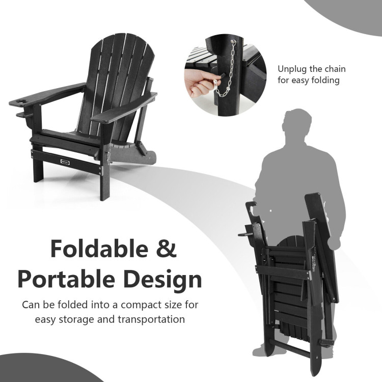 Patio All-Weather Folding Adirondack Chair with Pull-Out Ottoman-BlackCostway Gallery View 9 of 10