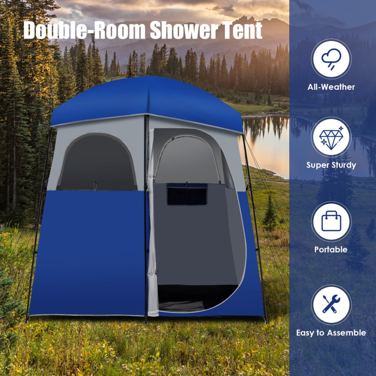 Double-Room Camping Toilet Tent with Floor and Portable Storage Bag-BlueCostway Gallery View 3 of 10