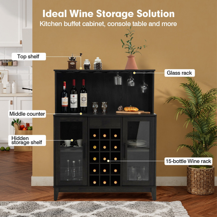 Kitchen Storage Cabinet Cupboard with Wine Rack and Drawers - Costway